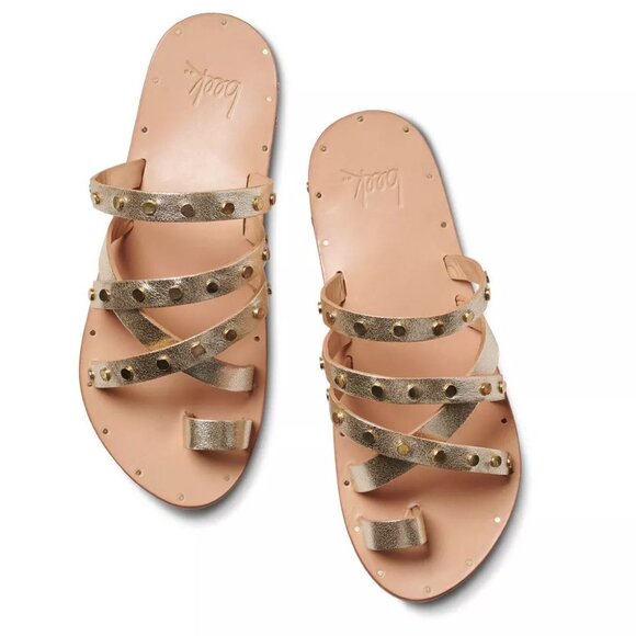 Beek Lory Slide Flat SANDALS Size 5 Platinum Beach Leather Studs NEW $295 - Picture 2 of 14